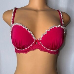 Pearl-Trim Padded Bra - Fuchsia